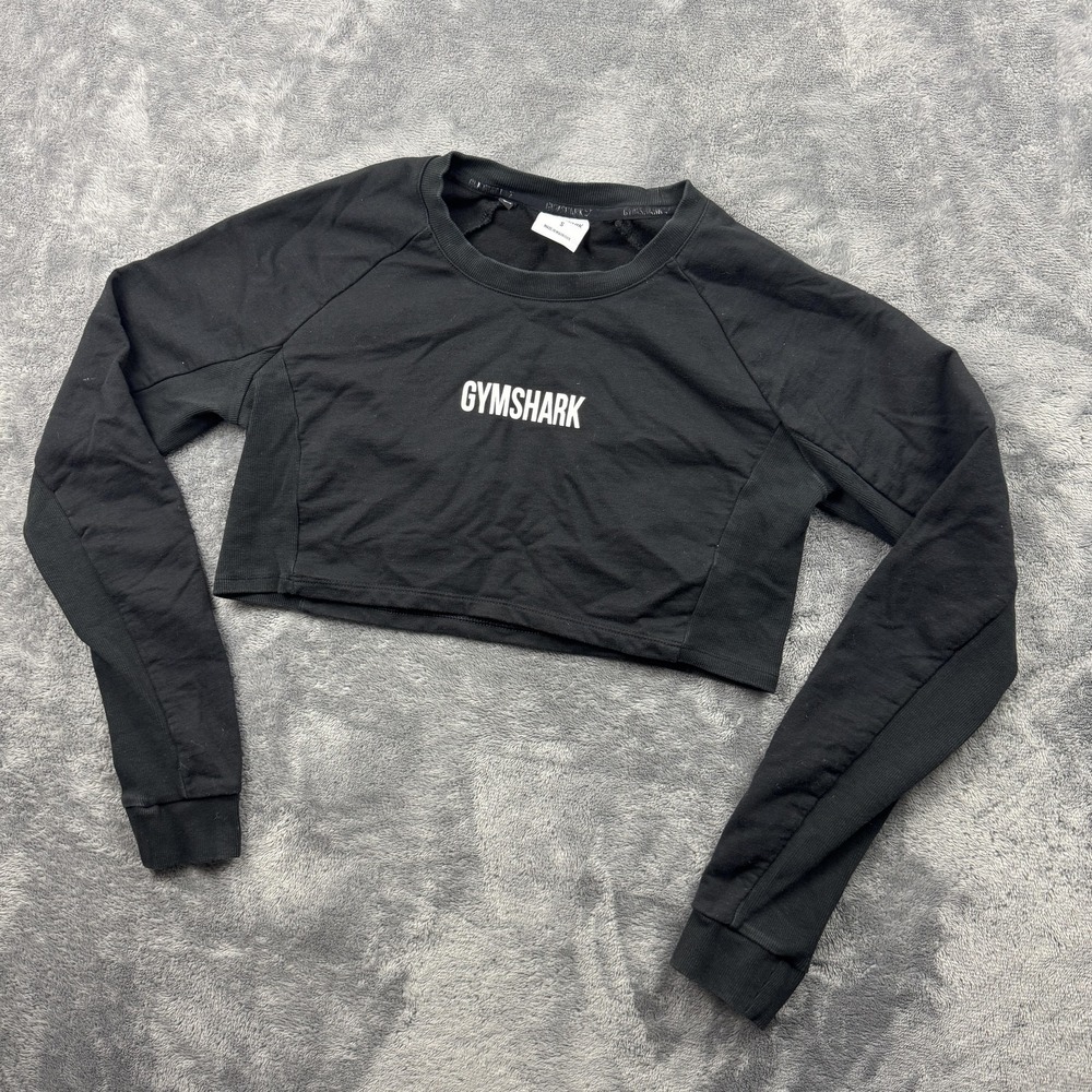 Gymshark Crop Pullover Womens Small Black Long Sleeve Athletic Top Workout Tee